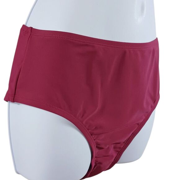 NWT Modern Collective Ruched Ruffle Bikini Set M Wine V-Neck High Waist Swimsuit - Picture 4 of 8